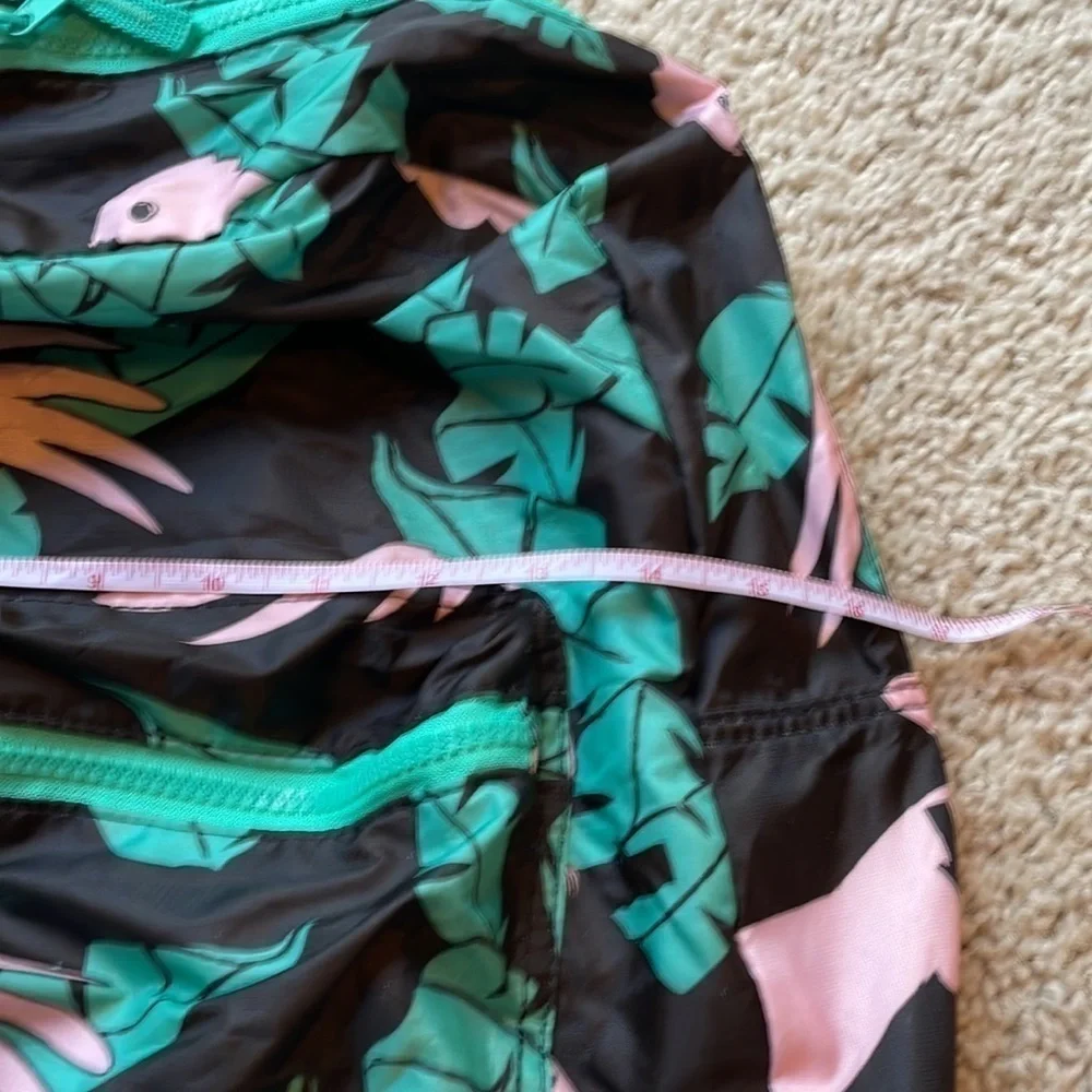 Foldable Black Backpack Flamingos Tropical Leaves Travel Adjustable Strap EUC